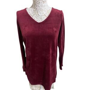 J.Jill Pure Jill Burgundy Velvet V Neck Top- Womens Size Small EUC